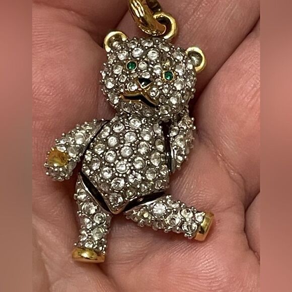 Swarovski clear and green pave crystal bear pendant with articulated joints - Picture 3 of 7